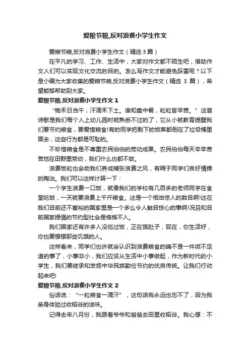 爱粮节粮,反对浪费小学生作文