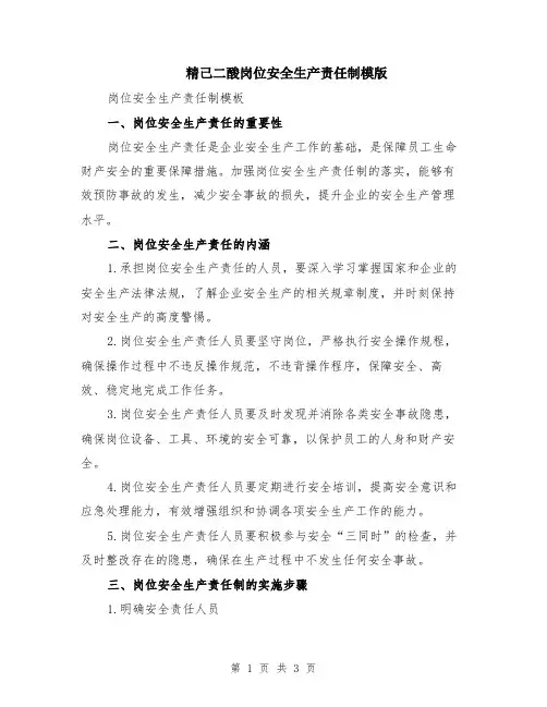 精己二酸岗位安全生产责任制模版