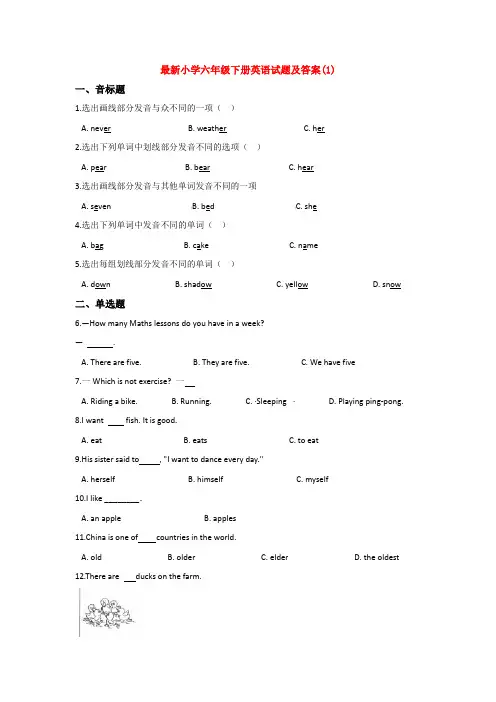 【15套试卷】石家庄市小升初第一次模拟考试英语试题含答案