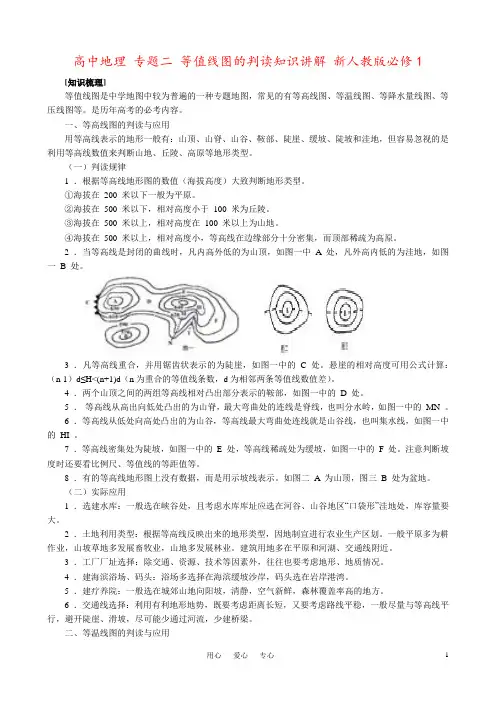 高中地理 专题二 等值线图的判读知识讲解 新人教版必修1