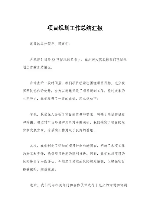 项目规划工作总结汇报