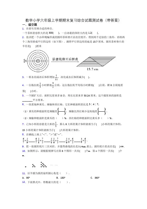 数学小学六年级上学期期末复习综合试题测试卷(带答案)