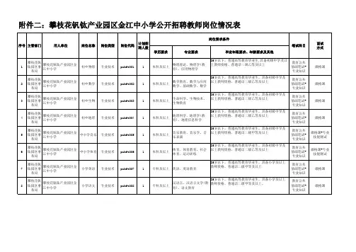 攀枝花钒钛产业园区金江中小学公开招聘教师岗位情况表xls