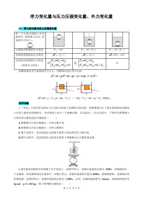 2023年中考物理复习《浮力变化量与压力压强变化量、外力变化量》