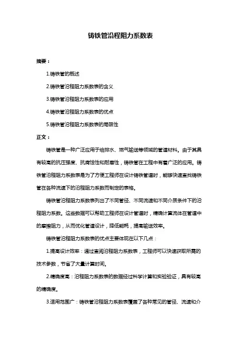 铸铁管沿程阻力系数表
