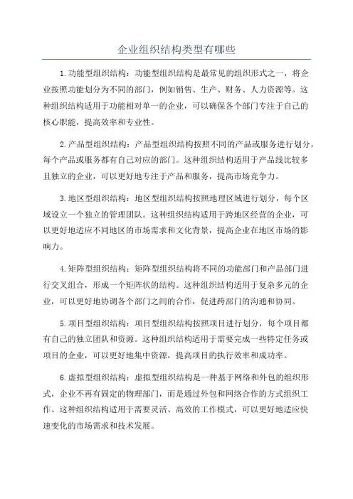 企业组织结构类型有哪些