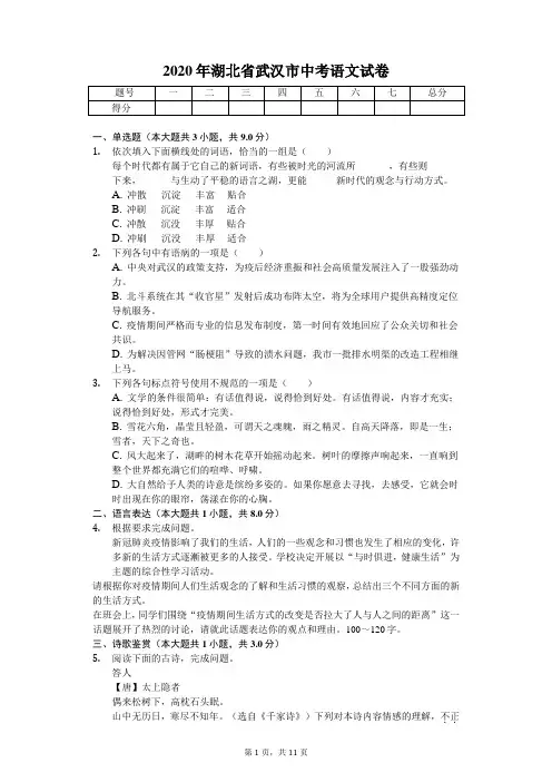 2020年湖北省武汉市中考语文试卷