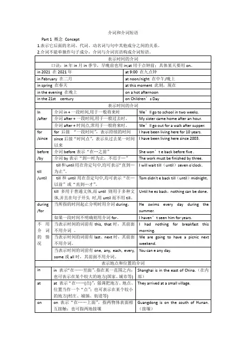 2024年中考英语语法复习之介词和介词短语