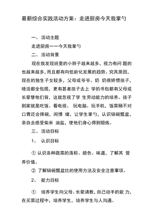 最新综合实践活动方案：走进厨房今天我掌勺