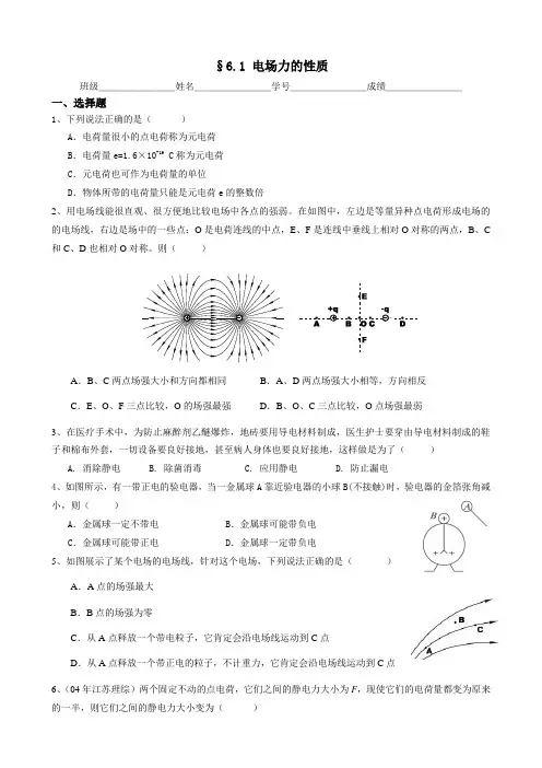 14周小测(电场力的性质)