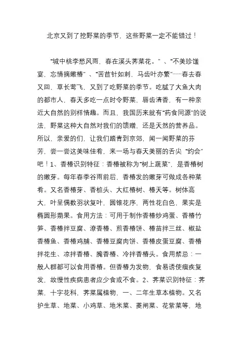 北京又到了挖野菜的季节,这些野菜一定不能错过!
