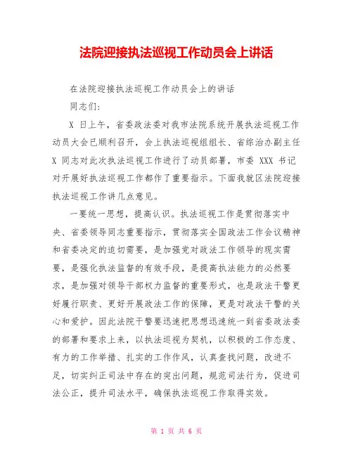法院迎接执法巡视工作动员会上讲话