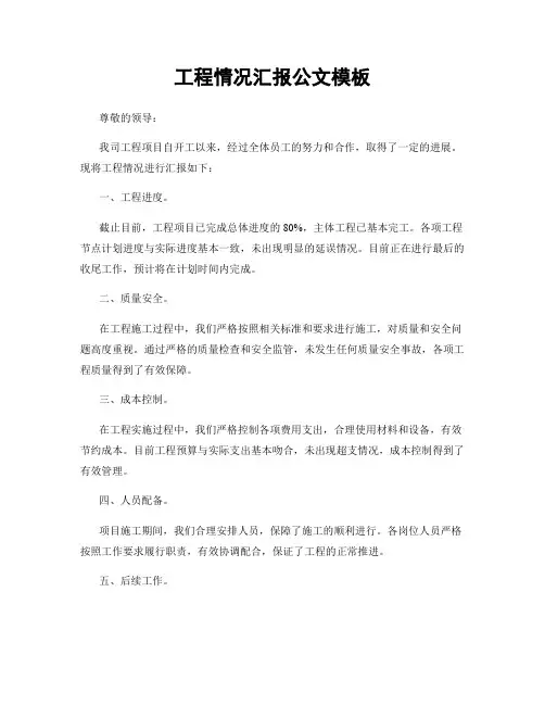 工程情况汇报公文模板