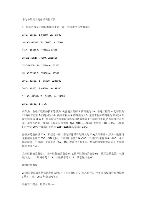 华为各级员工的标准岗位工资91847