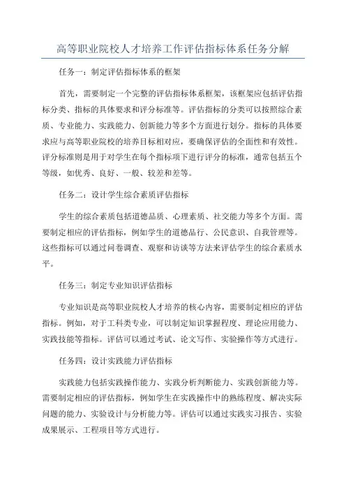 高等职业院校人才培养工作评估指标体系任务分解