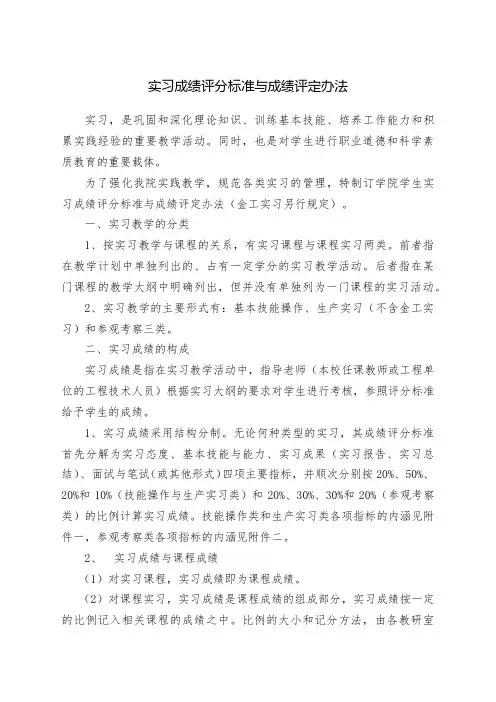 实习成绩评分标准与成绩评定办法