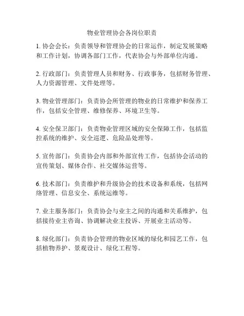 物业管理协会各岗位职责