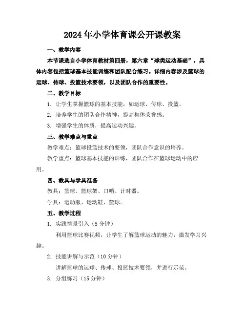 2024年小学体育课公开课教案