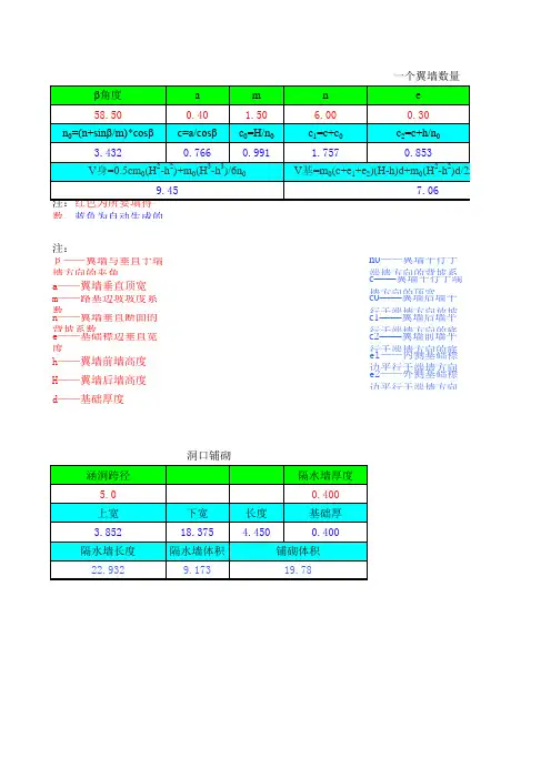 八字墙体积计算公式