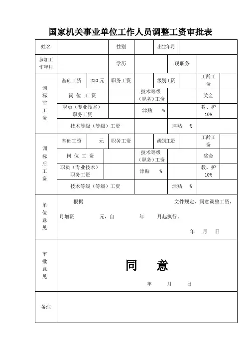 国家机关事业单位工作人员调整工资审批表