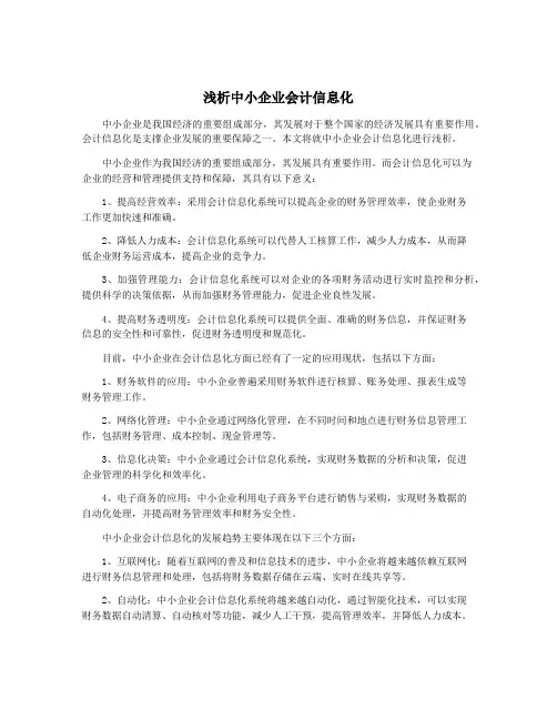 浅析中小企业会计信息化
