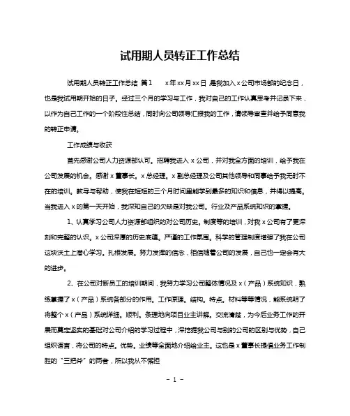 试用期人员转正工作总结