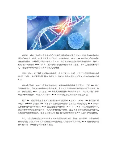 北联干细胞：间充质干细胞(MSC)可作为脑肿瘤药物的输送载