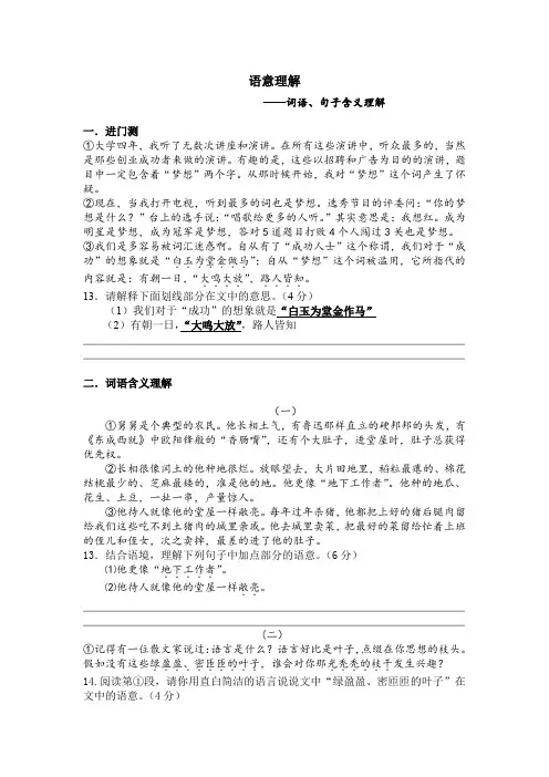 词语句子含义理解专项