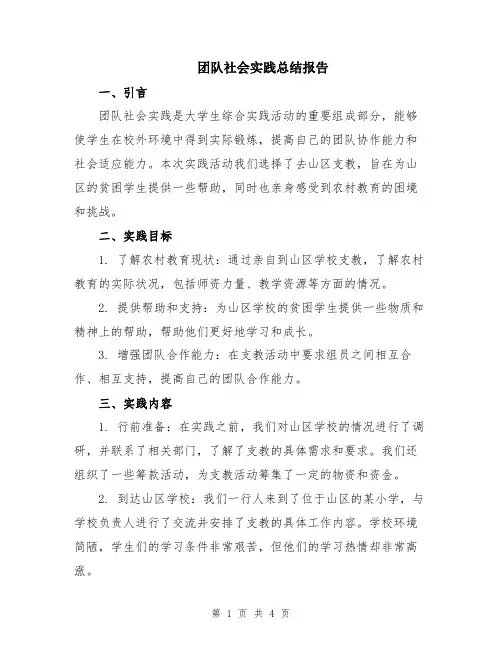 团队社会实践总结报告