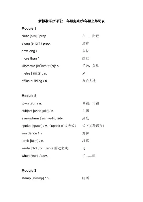 新标准英语(外研社一年级起点)六年级上单词表