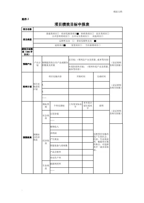 项目绩效目标申报表