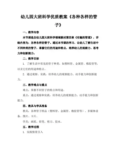 幼儿园大班科学优质教案《各种各样的管子》