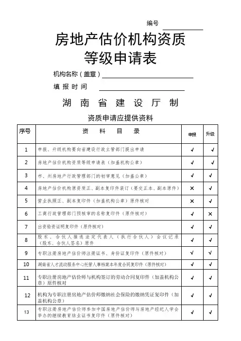 房地产估价机构资质等级申请表