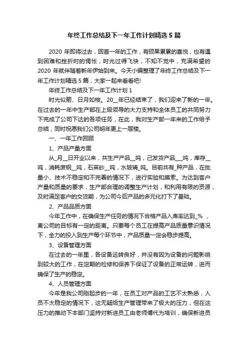 年终工作总结及下一年工作计划精选5篇