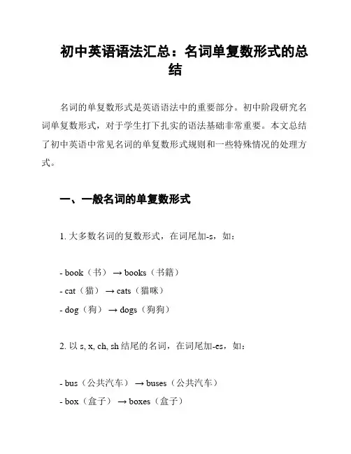 初中英语语法汇总：名词单复数形式的总结