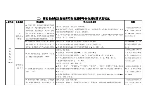 湖北省县域义务教育均衡发展督导评估指标体系及权重