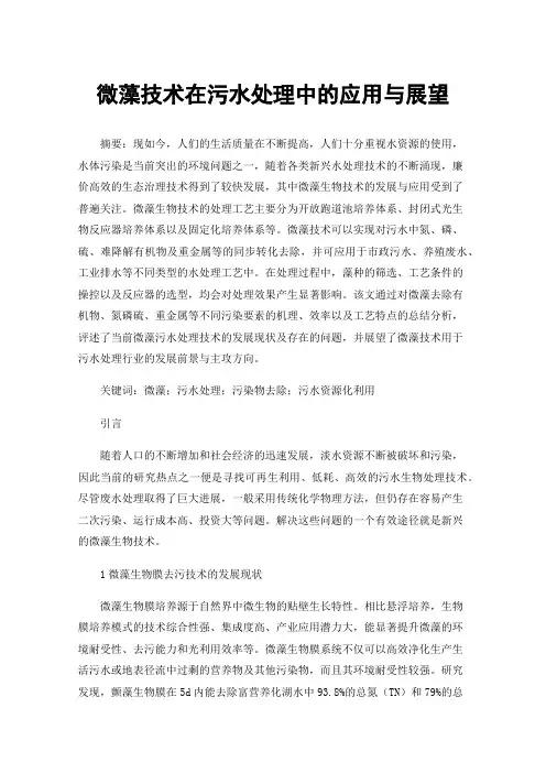 微藻技术在污水处理中的应用与展望