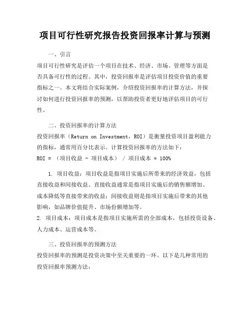 项目可行性研究报告投资回报率计算与预测