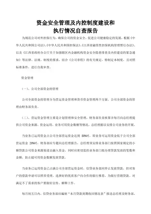 资金安全管理及内控制度建设和执行情况