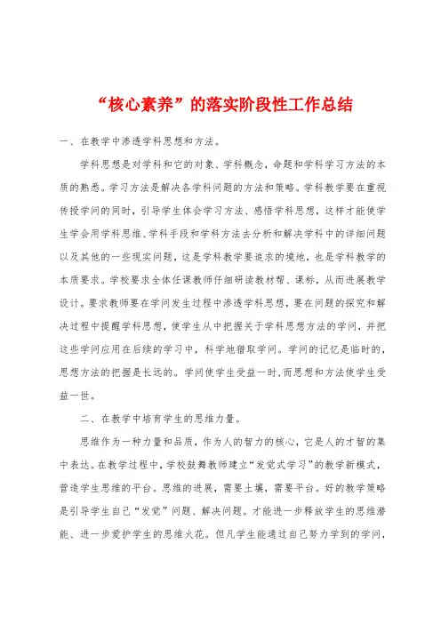 “核心素养”的落实阶段性工作总结