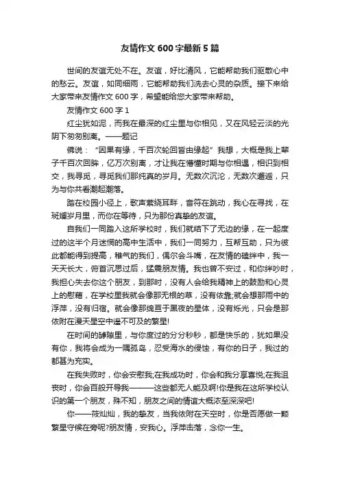 友情作文600字最新5篇