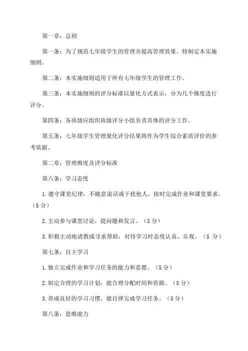 七年级管理量化评分实施细则