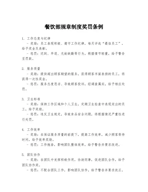餐饮部规章制度奖罚条例