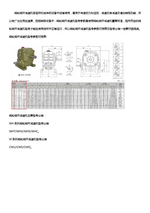 蜗轮蜗杆减速机型号对照表【免下载】