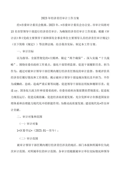 2023年经济责任审计工作方案