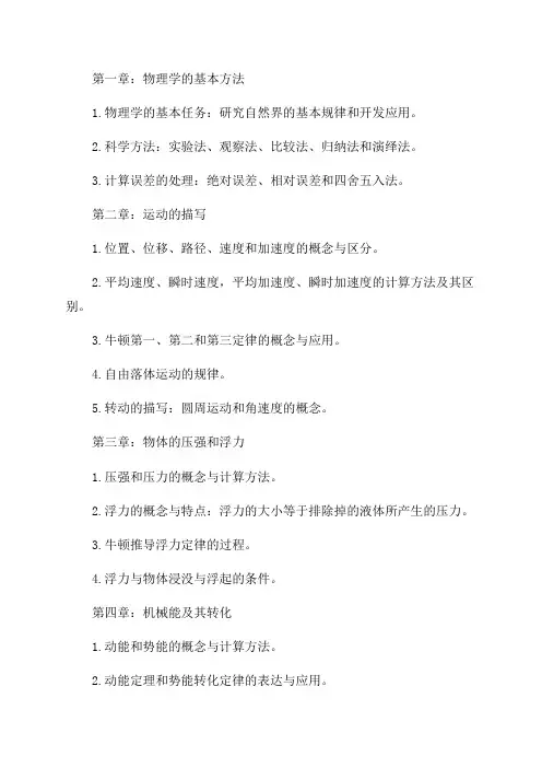 九年级物理各章节知识点总结