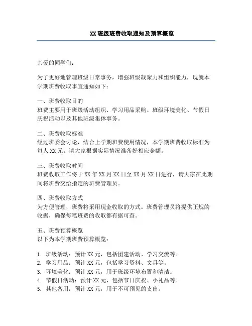 XX班级班费收取通知及预算概览