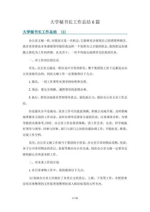 大学秘书长工作总结6篇