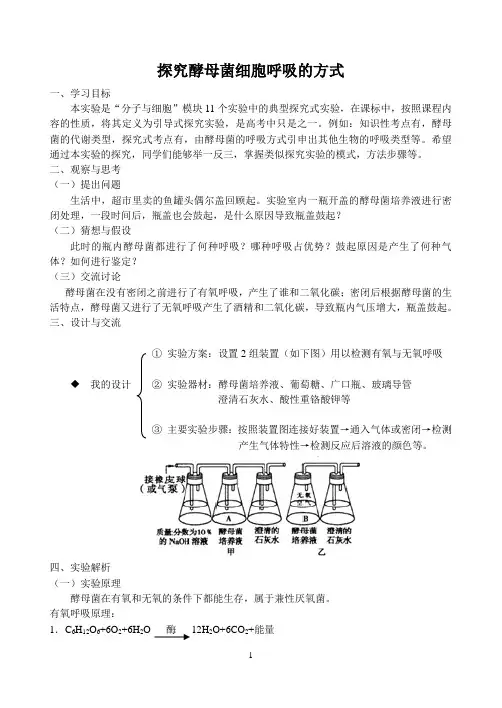 探究酵母菌细胞呼吸的方式