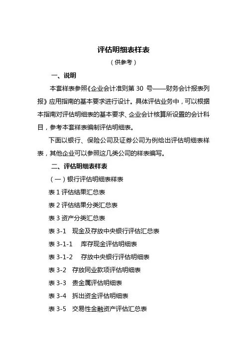 评估明细表样表